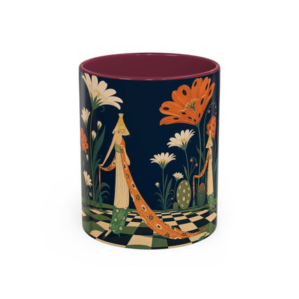 🌼🧡 The Midnight Floral Masquerade Colorful Mug – Art Deco Fashion Fantasy