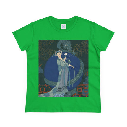 🐉🪷 The Lady Of The Lotus Dragon Cotton Tee – Art Deco Asian Fantasy