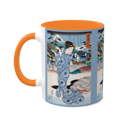 Japanese woman woodblock print by Keisai Eisen Colorful Mugs, 11oz