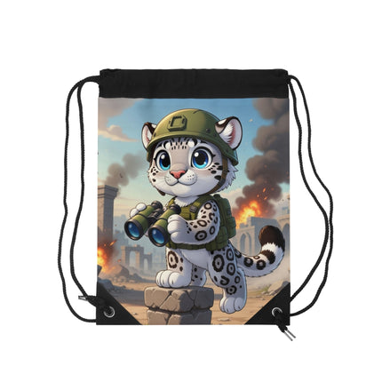 The Snow Leopard Lookout Drawstring Bag – Adventure, Curiosity & Fearless Style