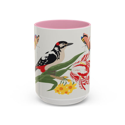 Woodpecker & Tulip Colorful Mugs – Vibrant Spring & Bold Beauty