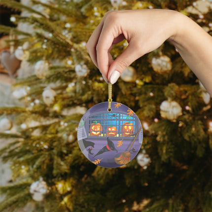 Whimsical Halloween Mischief Glass Ornament