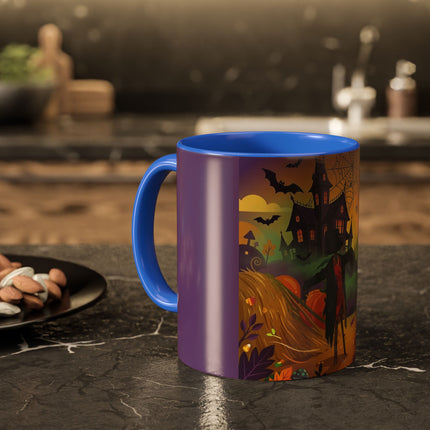 🌙🎃 The Scarecrow Of Haunted Hollow Colorful Mug – Whimsical Halloween Mystery