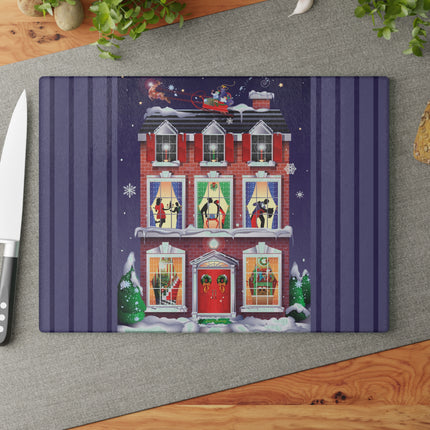 A Christmas Eve Celebration Glass Cutting Board
