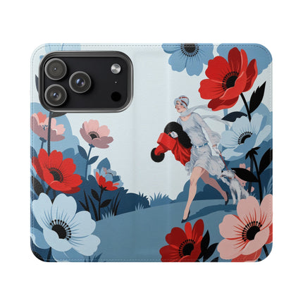🌺🐕 The Lady Of The Flower Walk Flip Case – Art Deco Garden Stroll