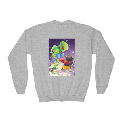 Cosmic Clash Youth Crewneck Sweatshirt – Alien vs Bear Space Showdown