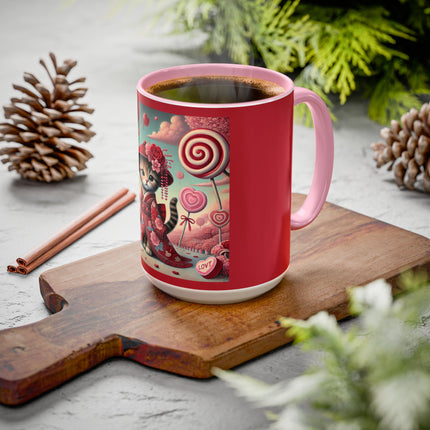 Whimsical Geisha Kitten in a Valentine Garden Colorful Mugs (11oz, 15oz)