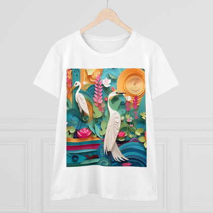 Elegant Egret Oasis Women's Midweight Cotton Tee