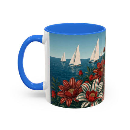 ⛵🌹 The Seaside Rose Traveler Colorful Mug – Art Deco Floral Elegance