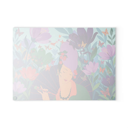 🦋🌺 The Butterfly Garden Dreamer Glass Cutting Board – Art Deco Floral Fantasy