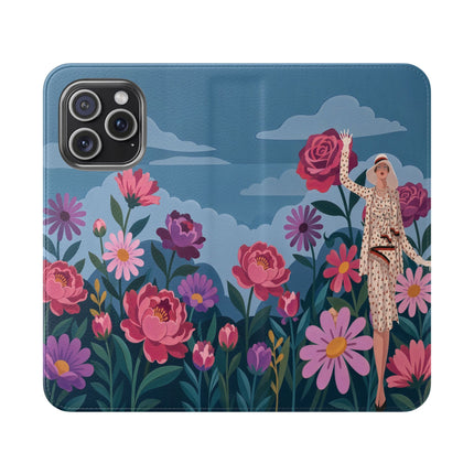 🌸☁️ The Lady Among The Giant Flowers Flip Case – Art Deco Floral Fantasy