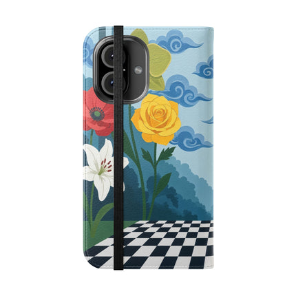 🌺♟️ The Ladies Of The Checkerboard Garden Flip Case – Art Deco Floral Fantasy