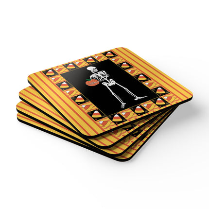 Candy Corn Skeleton Corkwood Coaster Set
