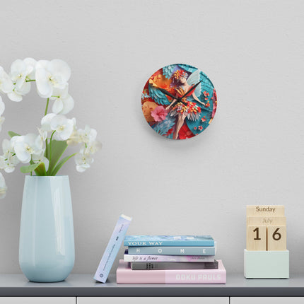 Hibiscus Fairy Acrylic Wall Clock, Round and Square