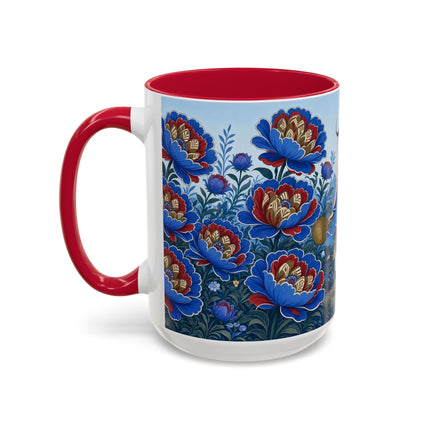 💙🌺 The Sapphire Blossom Garden Dancer Colorful Mug – Art Deco Fashion Fantasy