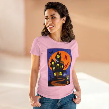 Halloween Night at the Haunted House Women's Midweight Cotton Tee