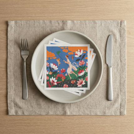 🪁🌺 The Lady Of The Flying Garden Napkins – Art Deco Floral Fantasy