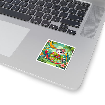 Parrot Dance of the Geisha Kitten Kiss-Cut Stickers (4 Sizes)