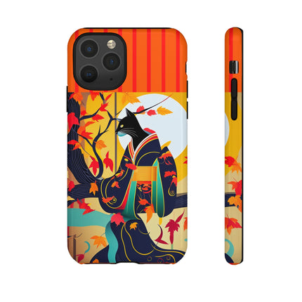 Black Cat in Kimono Phone Cases