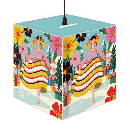 🌼🎄 The Christmas Blossom Belle Light Cube Lamp – Colorful Art Deco Holiday Fantasy