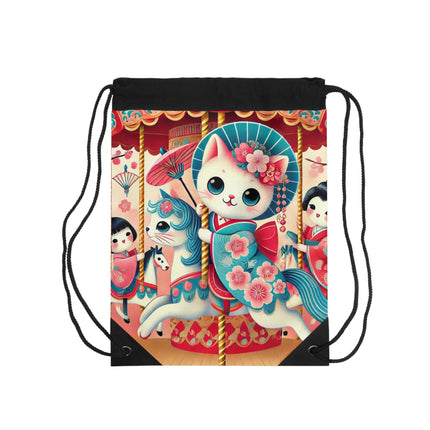 Geisha Kitten's Enchanted Carousel Ride Drawstring Bag