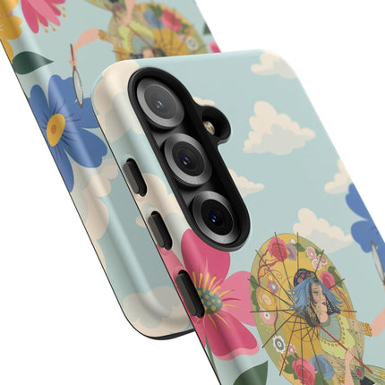 🌸🪞 The Floral Parasol Reflection Phone Case – Art Deco Garden Fantasy