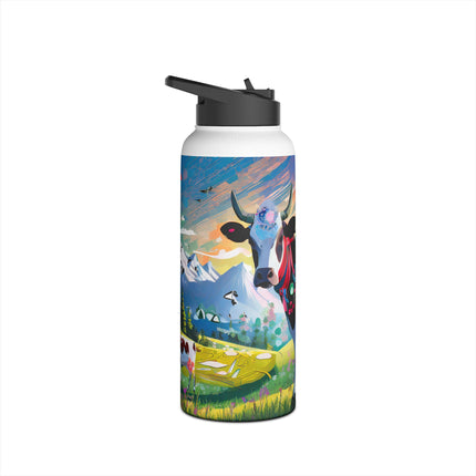 Cyber Glitch Cow Stainless Steel Water Bottle
