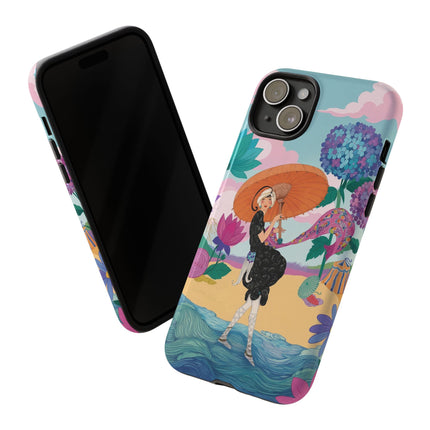 🌊☂️ The Lady Of The Flowered Seashore Phone Case – Art Deco Seaside Fashion