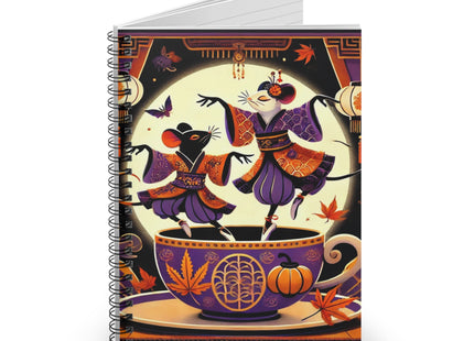 Theatrical Halloween Kabuki Mice on Teacup Spiral Notebook - Ruled Line