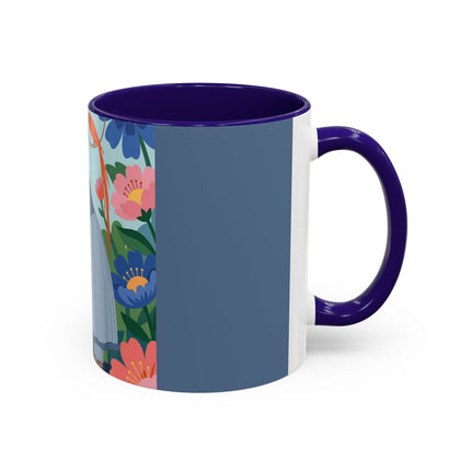 The Lady And The Mysterious Bird Colorful Mugs – Art Deco Botanical Mystery