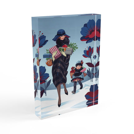 🎁🌺 The Christmas Gift Garden Stroll Acrylic Art Block – Art Deco Holiday Fantasy