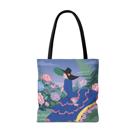 🌸💙 The Lady Of The Blue Garden Promenade Tote Bag – Art Deco Floral Fashion