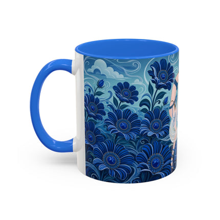 💙🌸 The Sapphire Wind Dancer Colorful Mug – Art Deco Floral Fantasy