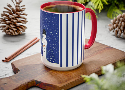 Snowman in Falling Snow Colorful Mugs (11oz, 15oz)