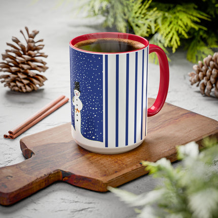 Snowman in Falling Snow Colorful Mugs (11oz, 15oz)