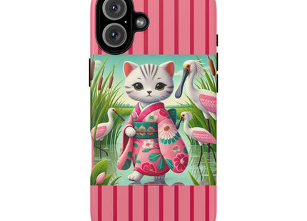 Geisha Kitten Strolls Among the Spoonbills Phone Cases
