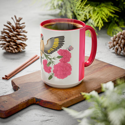 Goldfinch & Pink Flowers Colorful Mugs – Vibrant Spring & Bold Beauty