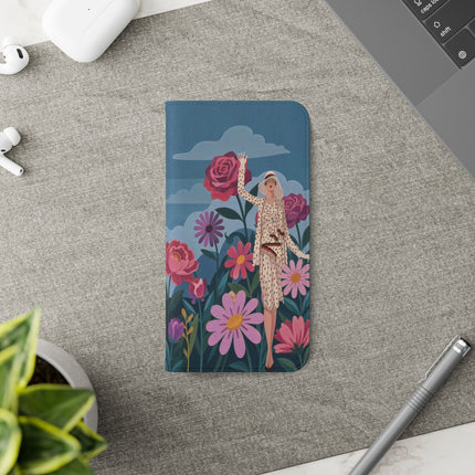 🌸☁️ The Lady Among The Giant Flowers Flip Case – Art Deco Floral Fantasy