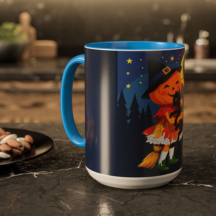🎃🐈‍⬛ The Little Pumpkin Witch And Her Black Cat Colorful Mug – Whimsical Halloween Charm