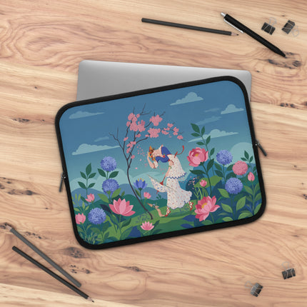 🌸🎭 The Lady Of The Flower Garden Masquerade Laptop Sleeve – Art Deco Floral Fantasy