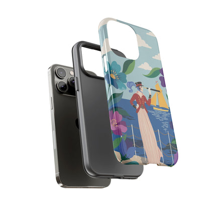 🌊🔭 The Lady Of The Seaside Lookout Phone Case – Art Deco Nautical Adventure