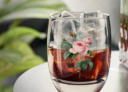 Cabbage Rose botanical illustration by Pierre-Joseph Redouté Whiskey Glass