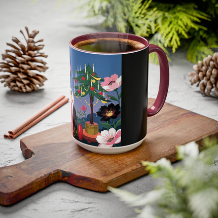 🌹🎄 The Lady Of The Candlelit Rose Tree Colorful Mug – Art Deco Christmas Garden