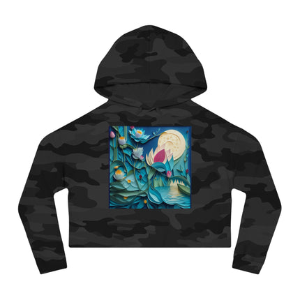 Ethereal Moonlit Lake Women’s Cropped Hooded Sweatshirt