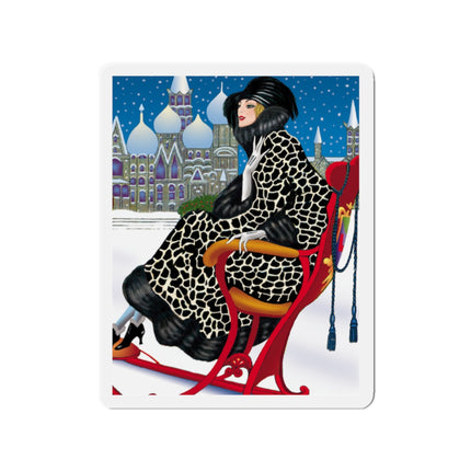 Elegant Winter Woman in Sleigh Die-Cut Magnets (5 Sizes)