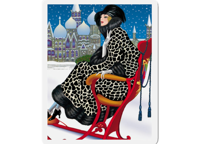 Elegant Winter Woman in Sleigh Die-Cut Magnets (5 Sizes)