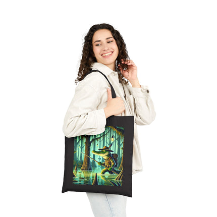 The Swamp Stalker Cotton Canvas Tote Bag – Stealthy Predator & Misty Mystery