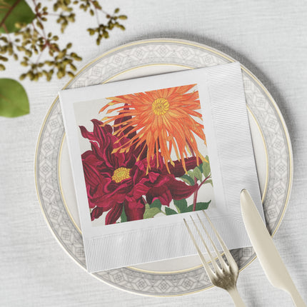 Dahlia Flower by Tanigami Kônan White Coined Napkins