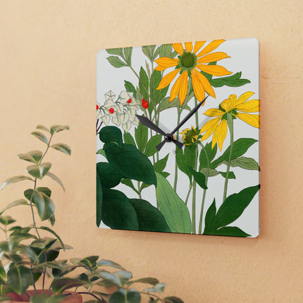 Clerodendrum & Rudbeckia Flower by Tanigami Kônan Acrylic Wall Clock, Round and Square