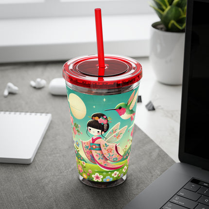 Geisha Fairy and the Hummingbird Blossom Sunsplash Tumbler with Straw, 16oz